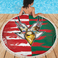 USA And Mexico Football Beach Blanket Split Flag Golden Trophy Grunge