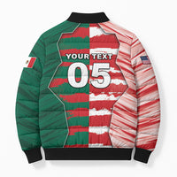 Custom USA And Mexico Football Bomber Puffer Jacket Split Flag Golden Trophy Grunge