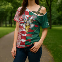 Custom USA And Mexico Football Cross Shoulder Shirt Split Flag Golden Trophy Grunge
