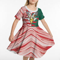 Custom USA And Mexico Football Kid Short Sleeve Dress Split Flag Golden Trophy Grunge