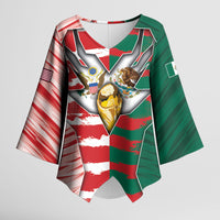 Custom USA And Mexico Football Kimono Sleeve Blouse Split Flag Golden Trophy Grunge