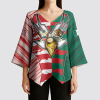 Custom USA And Mexico Football Kimono Sleeve Blouse Split Flag Golden Trophy Grunge