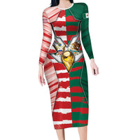 Custom USA And Mexico Football Long Sleeve Bodycon Dress Split Flag Golden Trophy Grunge