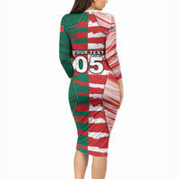 Custom USA And Mexico Football Long Sleeve Bodycon Dress Split Flag Golden Trophy Grunge