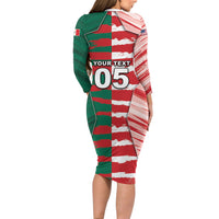 Custom USA And Mexico Football Long Sleeve Bodycon Dress Split Flag Golden Trophy Grunge
