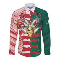 Custom USA And Mexico Football Long Sleeve Button Shirt Split Flag Golden Trophy Grunge