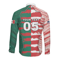 Custom USA And Mexico Football Long Sleeve Button Shirt Split Flag Golden Trophy Grunge