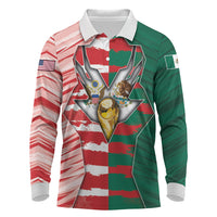 Custom USA And Mexico Football Long Sleeve Polo Shirt Split Flag Golden Trophy Grunge