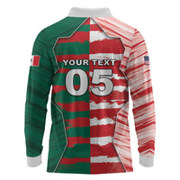 Custom USA And Mexico Football Long Sleeve Polo Shirt Split Flag Golden Trophy Grunge