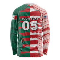 Custom USA And Mexico Football Long Sleeve Shirt Split Flag Golden Trophy Grunge