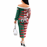 Custom USA And Mexico Football Off The Shoulder Long Sleeve Dress Split Flag Golden Trophy Grunge