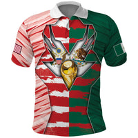 Custom USA And Mexico Football Polo Shirt Split Flag Golden Trophy Grunge