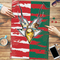USA And Mexico Football Puzzle Split Flag Golden Trophy Grunge