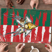 USA And Mexico Football Puzzle Split Flag Golden Trophy Grunge