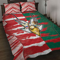 USA And Mexico Football Quilt Bed Set Split Flag Golden Trophy Grunge