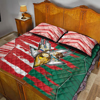 USA And Mexico Football Quilt Bed Set Split Flag Golden Trophy Grunge