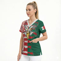 Custom USA And Mexico Football Scrub Top Split Flag Golden Trophy Grunge