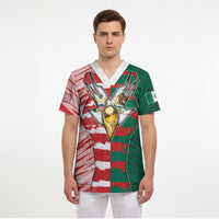 Custom USA And Mexico Football Scrub Top Split Flag Golden Trophy Grunge