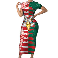 Custom USA And Mexico Football Short Sleeve Bodycon Dress Split Flag Golden Trophy Grunge