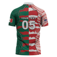 Custom USA And Mexico Football Zipper Polo Shirt Split Flag Golden Trophy Grunge