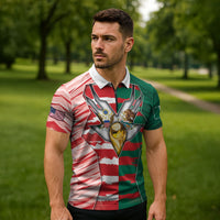 Custom USA And Mexico Football Zipper Polo Shirt Split Flag Golden Trophy Grunge