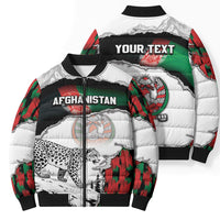 Personalized Afghanistan Bomber Puffer Jacket Snow Leopard With Flag Ripped Style