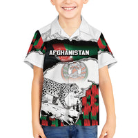 Personalized Afghanistan Kid Hawaiian Shirt Snow Leopard With Flag Ripped Style