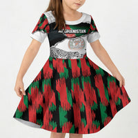 Personalized Afghanistan Kid Short Sleeve Dress Snow Leopard With Flag Ripped Style