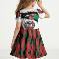 Personalized Afghanistan Kid Short Sleeve Dress Snow Leopard With Flag Ripped Style
