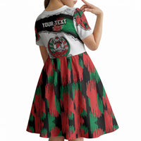 Personalized Afghanistan Kid Short Sleeve Dress Snow Leopard With Flag Ripped Style