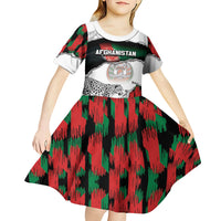 Personalized Afghanistan Kid Short Sleeve Dress Snow Leopard With Flag Ripped Style