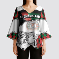 Personalized Afghanistan Kimono Sleeve Blouse Snow Leopard With Flag Ripped Style