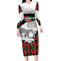 Personalized Afghanistan Long Sleeve Bodycon Dress Snow Leopard With Flag Ripped Style