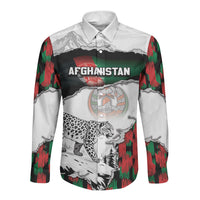 Personalized Afghanistan Long Sleeve Button Shirt Snow Leopard With Flag Ripped Style