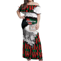 Personalized Afghanistan Off Shoulder Maxi Dress Snow Leopard With Flag Ripped Style