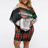 Personalized Afghanistan Off Shoulder Short Dress Snow Leopard With Flag Ripped Style