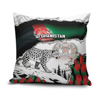 Afghanistan Pillow Cover Snow Leopard With Flag Ripped Style