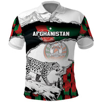 Personalized Afghanistan Polo Shirt Snow Leopard With Flag Ripped Style