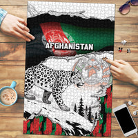 Afghanistan Puzzle Snow Leopard With Flag Ripped Style