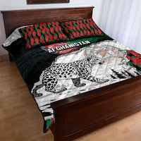 Afghanistan Quilt Bed Set Snow Leopard With Flag Ripped Style