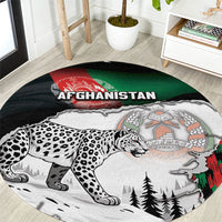 Afghanistan Round Carpet Snow Leopard With Flag Ripped Style