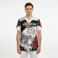 Personalized Afghanistan Scrub Top Snow Leopard With Flag Ripped Style