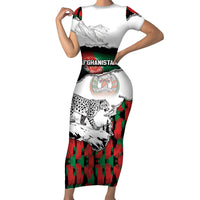Personalized Afghanistan Short Sleeve Bodycon Dress Snow Leopard With Flag Ripped Style