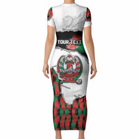 Personalized Afghanistan Short Sleeve Bodycon Dress Snow Leopard With Flag Ripped Style