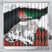 Afghanistan Shower Curtain Snow Leopard With Flag Ripped Style