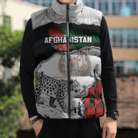 Personalized Afghanistan Sleeveless Puffer Jacket Snow Leopard With Flag Ripped Style