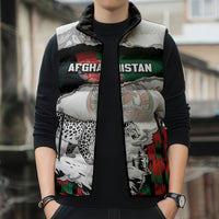 Personalized Afghanistan Sleeveless Puffer Jacket Snow Leopard With Flag Ripped Style