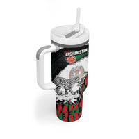 Personalized Afghanistan Tumbler With Handle Snow Leopard With Flag Ripped Style