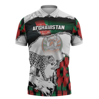 Personalized Afghanistan Zipper Polo Shirt Snow Leopard With Flag Ripped Style