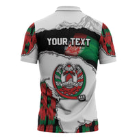 Personalized Afghanistan Zipper Polo Shirt Snow Leopard With Flag Ripped Style